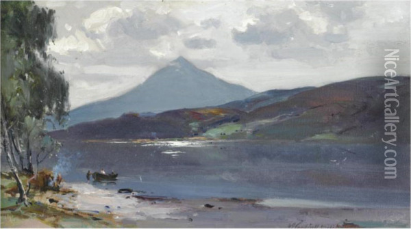 Schiehallion, Perthshire; Low Tide Oil Painting - James Campbell