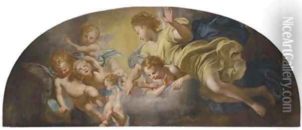 An angel and putti Oil Painting - Domenico Piola
