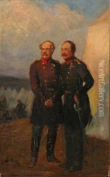 Generalerne Olaf Rye & Schleppegrell, Som Faldt For Danmark I Sonderjylland Oil Painting - Otto Bache