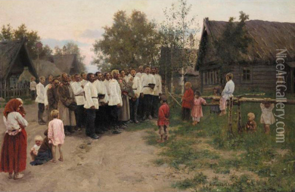 Evening Concert At The Village Oil Painting - Nikolai Karlovich Grandkovskii