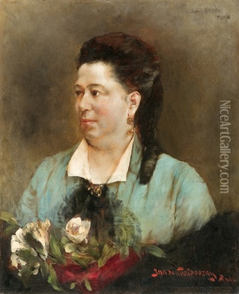 Lady With Roses Oil Painting - Bertalan Karlovszky