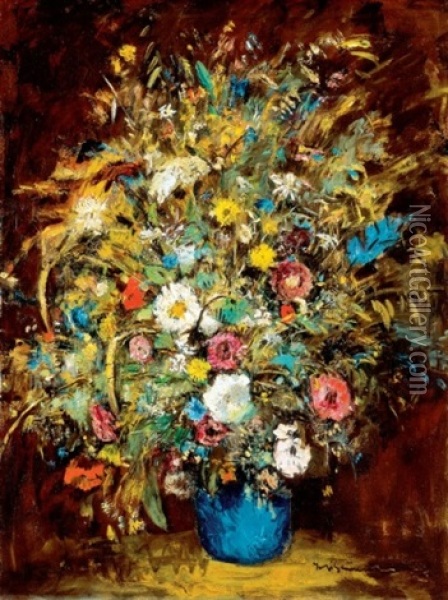Viragcsendelet (still Life Of Flowers) Oil Painting - Bela Ivanyi Gruenwald