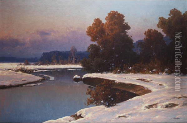 Bachlauf Mit Verschneiten Ufern Oil Painting - Carl Kenzler