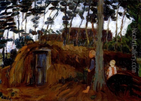 Landschaft Mit Baumen Und Kindern Oil Painting - Otto Modersohn