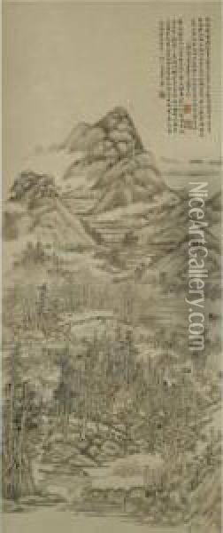 Landscape With Figures Oil Painting - Fang Shishu