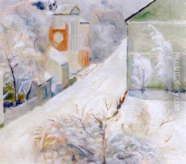Juledagsmorgen (lillehammer) Oil Painting - Einar Sandberg