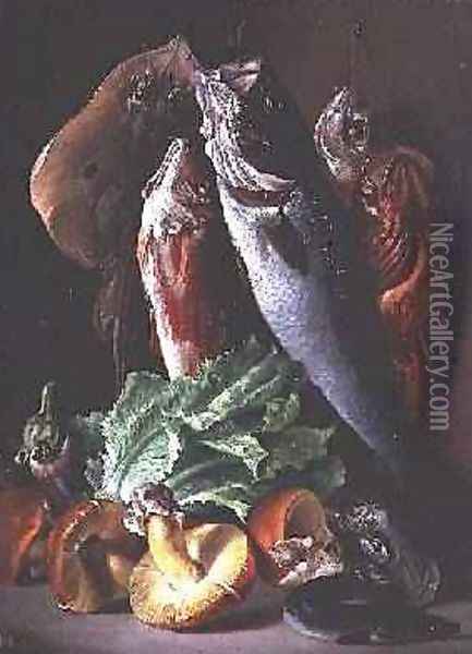 Still life with fish 1859 Oil Painting - Francesco Malacrea