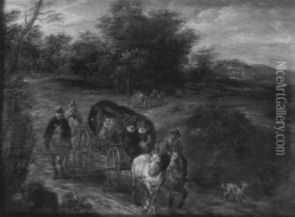 Waldlandschaft Mit Einem Pferdefuhrwerk Und Wanderern Oil Painting - Jan Brueghel the Elder