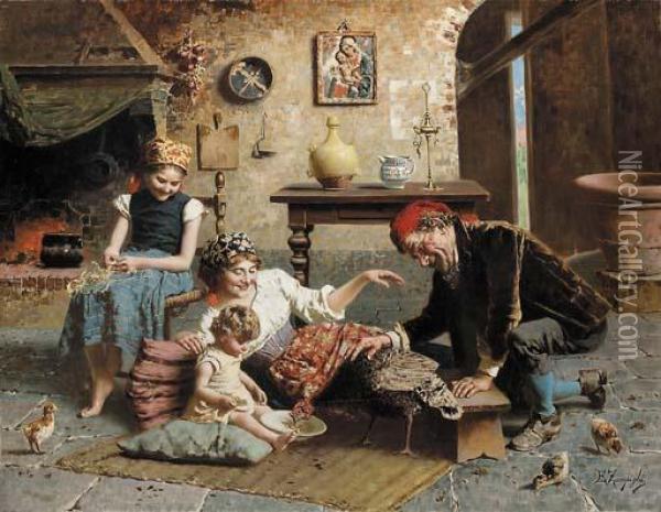 The Happy Family Oil Painting - Eugenio Zampighi