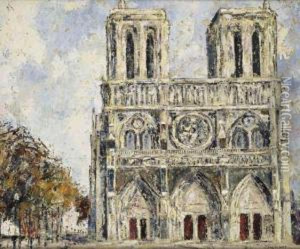 Notre Dame Reflet Du Coucher Oil Painting - Pierre Thevenet