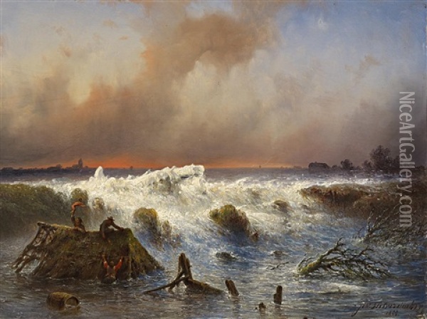 Sturmflut Oil Painting - Johannes Hilverdink