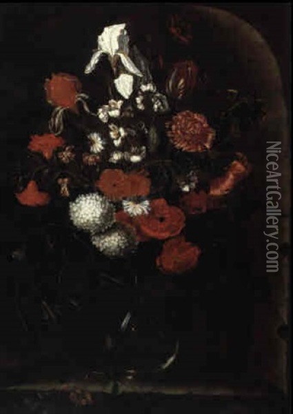 Blumenstraus In Einer Gl,sernen Vase Oil Painting - Pieter van Ruyven