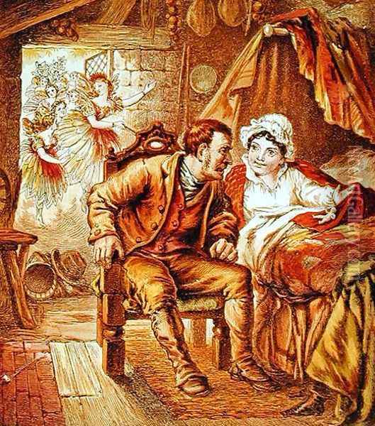 The Birth of Tom Thumb, illustration from Our Nurses Picture Book, engraved by Kronheim and Co., 1869 Oil Painting - Horace Petherick