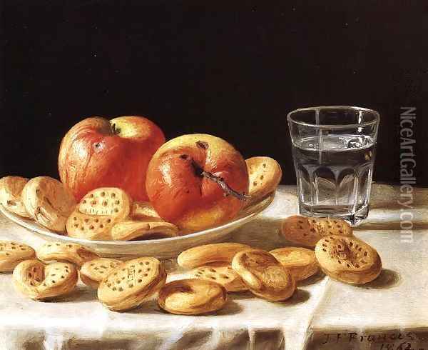 Still Life with Apples and Biscuits 1862 Oil Painting - John Francis