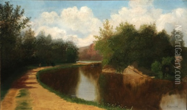 Along The Canal Oil Painting - Henry A. Ferguson