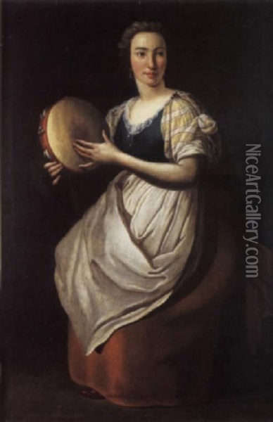 A Peasant Girl With A Tambourine Oil Painting - Paolo Borroni