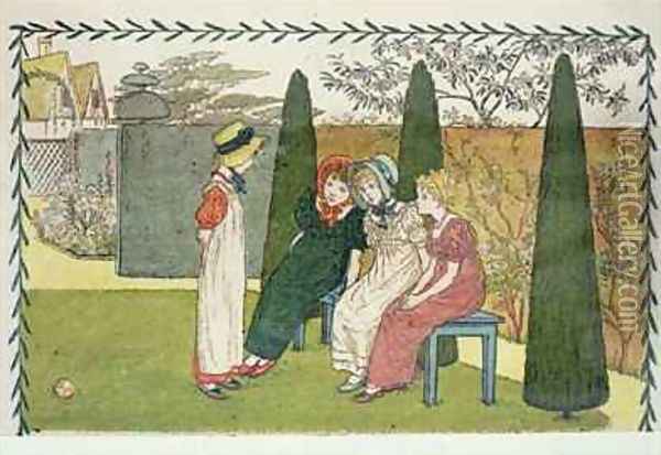 In the Garden from A Day in a Childs Life Oil Painting - Kate Greenaway