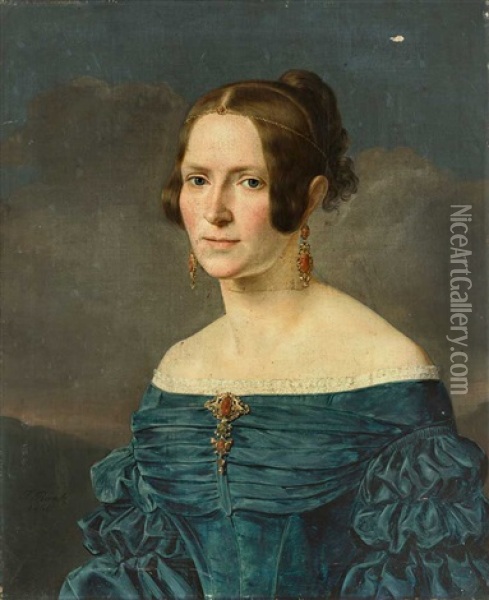 Portrait Einer Eleganten Dame Des Biedermeier Oil Painting - Friedrich Rantz