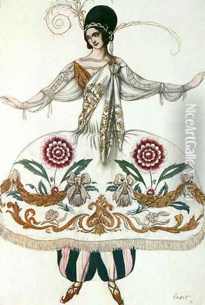 Costume design for Scheherazade, from Sleeping Beauty, 1921 Oil Painting - Leon Samoilovitch Bakst