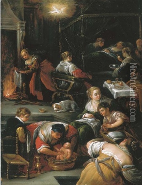 La Nascita Della Vergine Oil Painting - Francesco Bassano the Younger