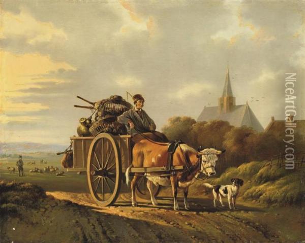 Going To The Market Oil Painting - Albertus Verhoesen