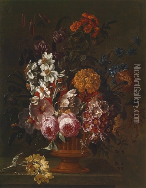 Blumenstillleben In Einer Kratervase Oil Painting - Jacobus Melchior van Herck