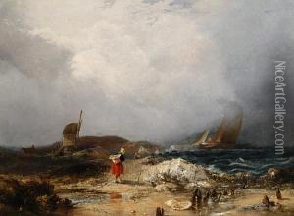 Coastal Scene With Windmill Oil Painting - William Collins