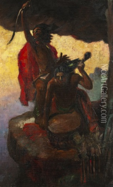 Zuni Rain Makers On The Santa Fe Oil Painting - Edwin D(aniel), Betts