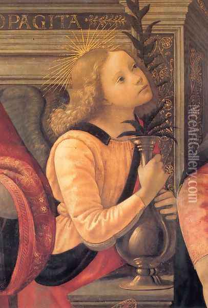 Madonna and Child Enthroned between Angels and Saints (detail) c. 1486 Oil Painting - Domenico Ghirlandaio