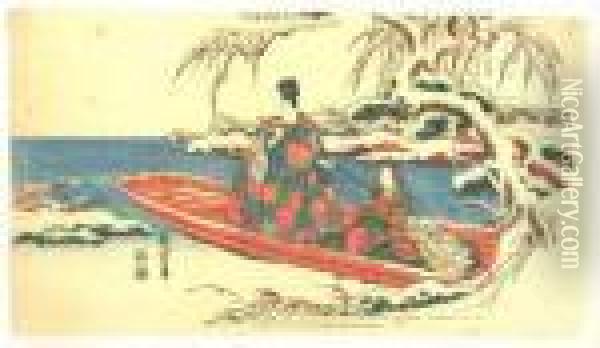 Un Seigneur Et Sa Maitresse Dans Une Barque Oil Painting - Utagawa or Ando Hiroshige