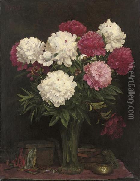 Pink And White Carnations In A Vase Oil Painting - Montagu Barstow