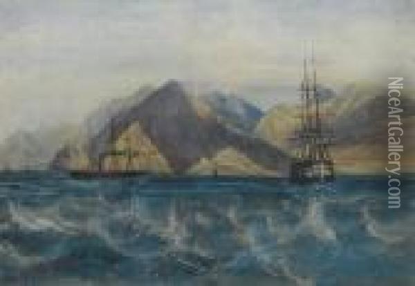 Shipping Off Aden, Yemen Oil Painting - Andrew Nicholl