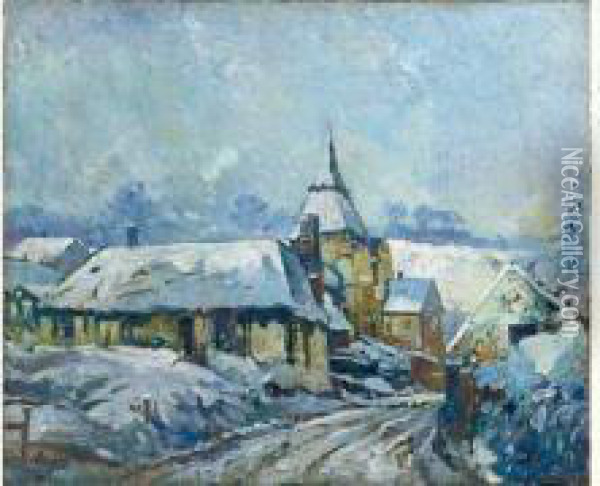 Village En Hiver Oil Painting - Theodore Butler