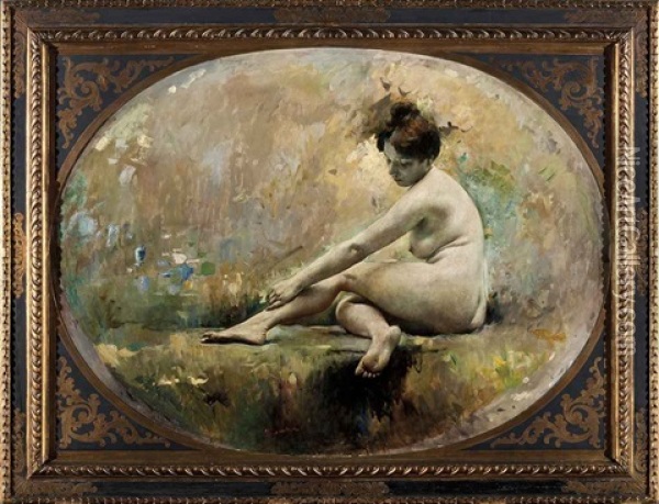 La Ragazza Nuda (girl In Nude) Oil Painting - Romualdo Locatelli