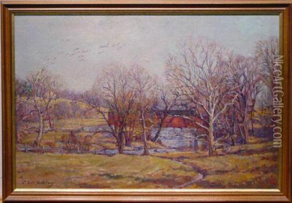 Covered Bridge Oil Painting - Clifford Warren Ashley