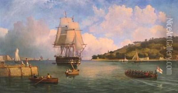 Plymouth Hoe With Mount Edgcumbe Oil Painting - Charles Henry Seaforth