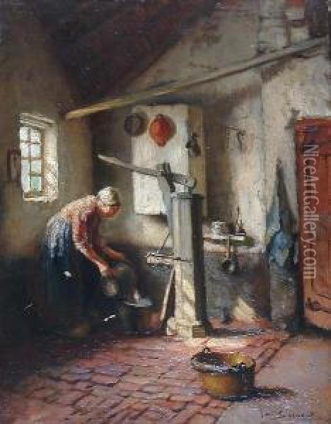 Scullery Interior 'jac. Snoeck' (lower Right) Oil Painting - Jacob Cornelis Snoeck