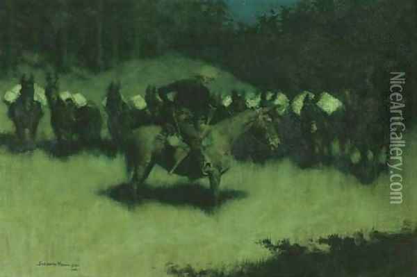 Scare in a Pack Train Oil Painting - Frederic Remington