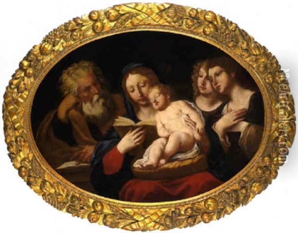 La Sacra Famiglia Con Due Angeli Oil Painting - Francesco Albani