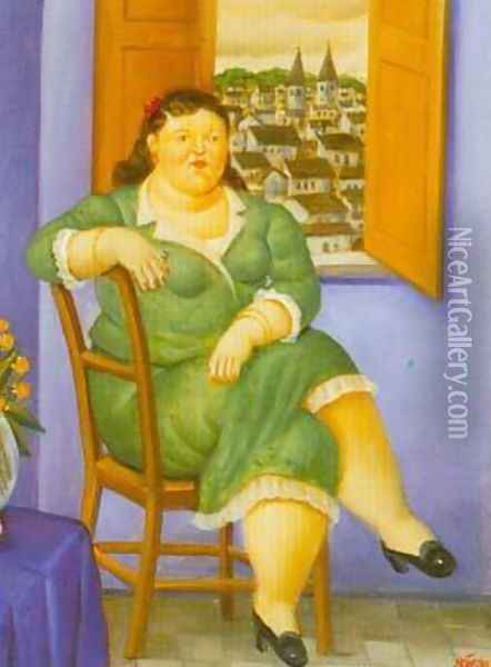 Woman in front of the Window 1995 Oil Painting - Fernando Botero