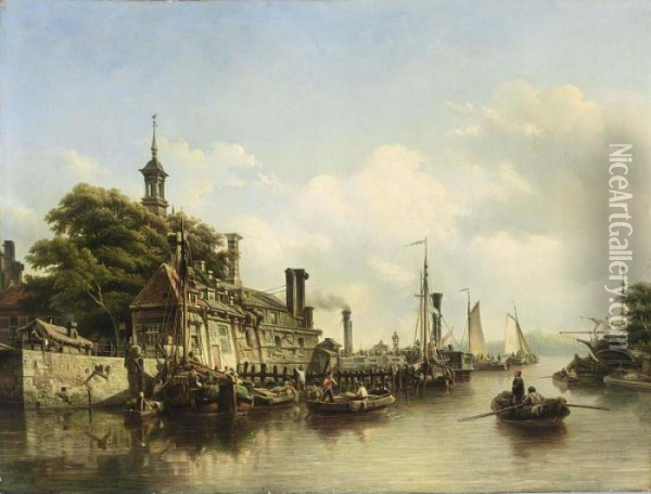 A View Of The Hoofdpoort, Rotterdam Oil Painting - Elias Pieter van Bommel