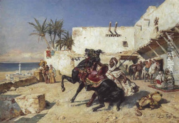 Le Depart Pour La Chasse, Maroc Oil Painting - Louis Jean Baptiste Guy