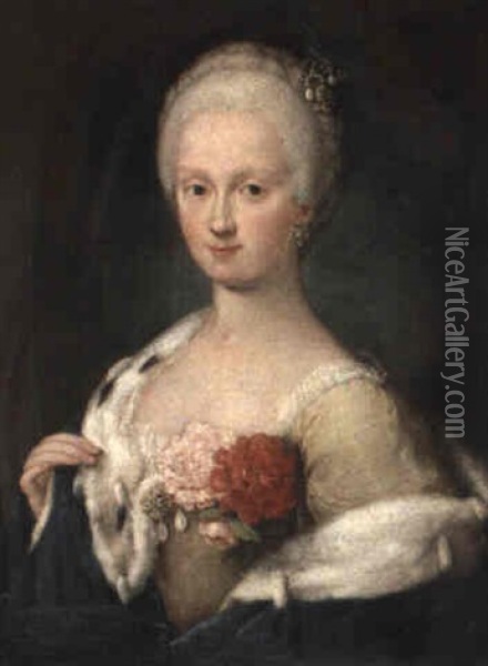 Portrait Einer Adeligen Dame In Blauem Mantel Oil Painting - Alessandro Longhi