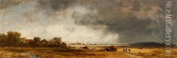 Getreideernte Vor Einem Gewittersturm Oil Painting - Eduard Schleich the Elder