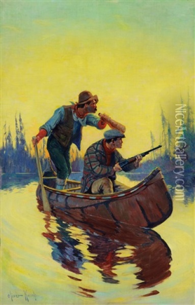 Moose Hunters Oil Painting - Oliver Kemp