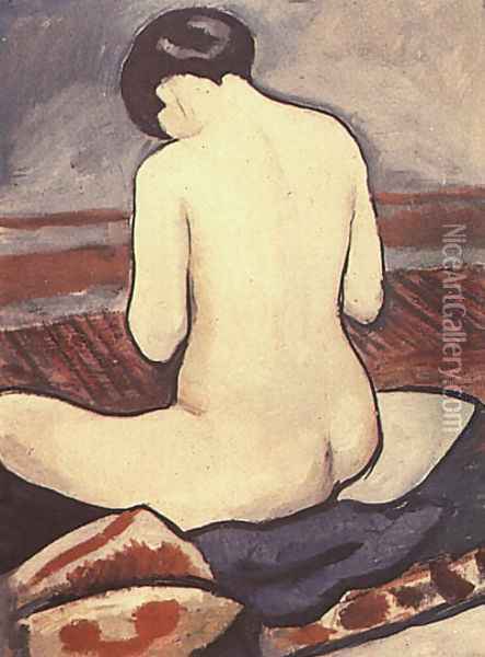 Sitting Nude with Cushions (Sitzender Akt mit Kissen) 1911 Oil Painting - August Macke