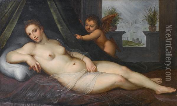 Venus And Cupid Oil Painting - Lambert Sustris