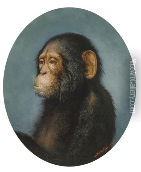 Chimpanzee Oil Painting - Joseph Schippers