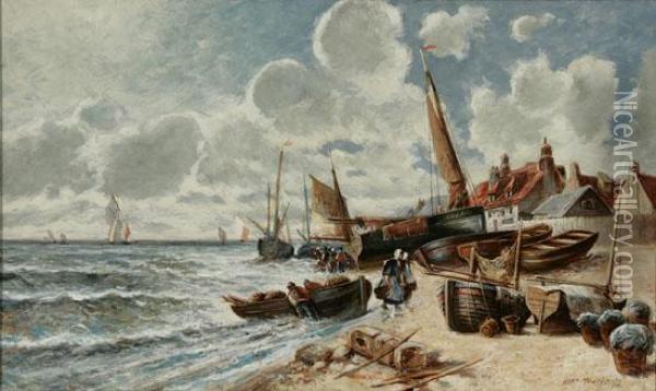 European Fishing Village Oil Painting - John Hauser