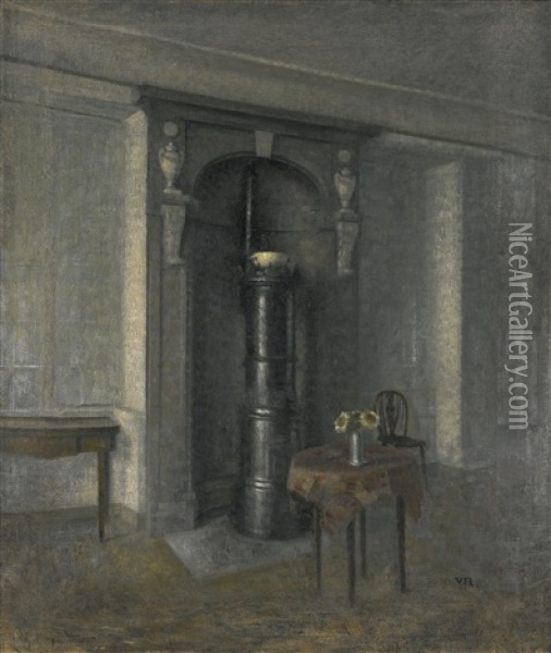 Interior With A Marble Niche Oil Painting - Vilhelm Hammershoi